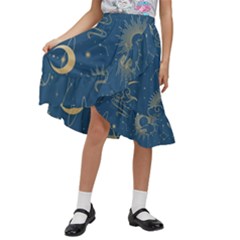 Seamless-galaxy-pattern Kids  Ruffle Flared Wrap Midi Skirt by uniart180623