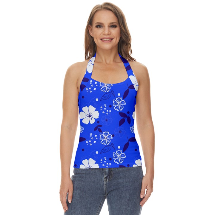 Blooming-seamless-pattern-blue-colors Basic Halter Top