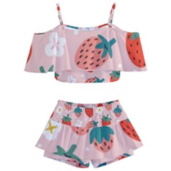 Strawberry-seamless-pattern Kids  Off Shoulder Skirt Bikini by uniart180623