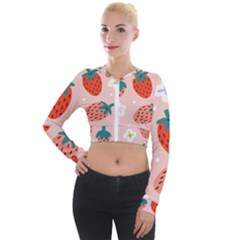 Strawberry-seamless-pattern Long Sleeve Cropped Velvet Jacket by uniart180623