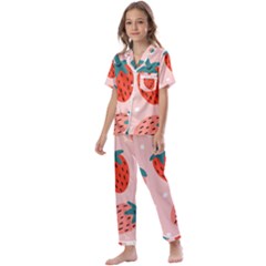 Strawberry-seamless-pattern Kids  Satin Short Sleeve Pajamas Set by uniart180623