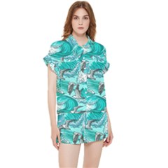 Sea-waves-seamless-pattern Chiffon Lounge Set by uniart180623