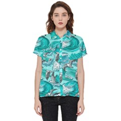 Sea-waves-seamless-pattern Short Sleeve Pocket Shirt by uniart180623