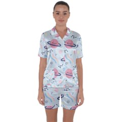 Cute-planet-space-seamless-pattern-background Satin Short Sleeve Pajamas Set by uniart180623