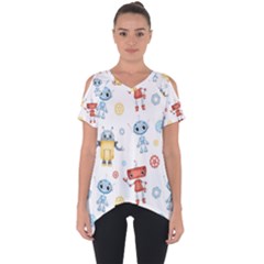 Cute-cartoon-robots-seamless-pattern Cut Out Side Drop Tee by uniart180623