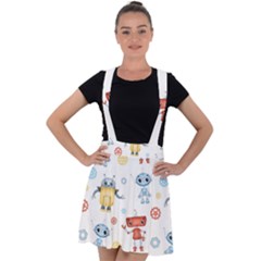 Cute-cartoon-robots-seamless-pattern Velvet Suspender Skater Skirt by uniart180623