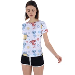 Cute-cartoon-robots-seamless-pattern Back Circle Cutout Sports Tee by uniart180623