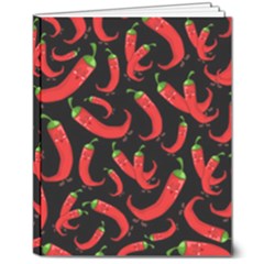 Seamless-vector-pattern-hot-red-chili-papper-black-background 8  X 10  Softcover Notebook by uniart180623