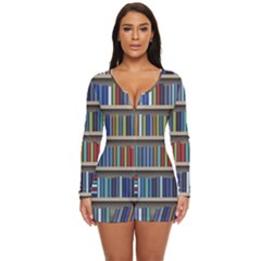 Bookshelf Long Sleeve Boyleg Swimsuit by uniart180623