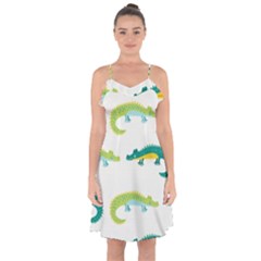 Cute-cartoon-alligator-kids-seamless-pattern-with-green-nahd-drawn-crocodiles Ruffle Detail Chiffon Dress by uniart180623