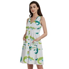 Cute-cartoon-alligator-kids-seamless-pattern-with-green-nahd-drawn-crocodiles Sleeveless Dress With Pocket by uniart180623