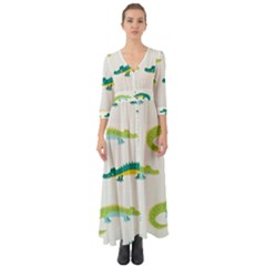 Cute-cartoon-alligator-kids-seamless-pattern-with-green-nahd-drawn-crocodiles Button Up Boho Maxi Dress by uniart180623