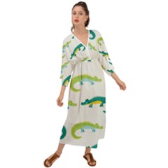 Cute-cartoon-alligator-kids-seamless-pattern-with-green-nahd-drawn-crocodiles Grecian Style  Maxi Dress by uniart180623