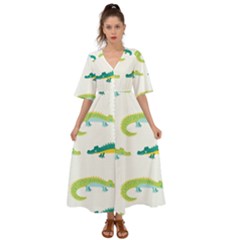 Cute-cartoon-alligator-kids-seamless-pattern-with-green-nahd-drawn-crocodiles Kimono Sleeve Boho Dress by uniart180623