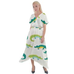 Cute-cartoon-alligator-kids-seamless-pattern-with-green-nahd-drawn-crocodiles Cross Front Sharkbite Hem Maxi Dress by uniart180623