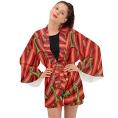 Seamless-chili-pepper-pattern Long Sleeve Kimono by uniart180623