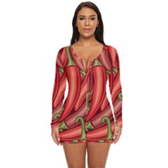 Seamless-chili-pepper-pattern Long Sleeve Boyleg Swimsuit by uniart180623