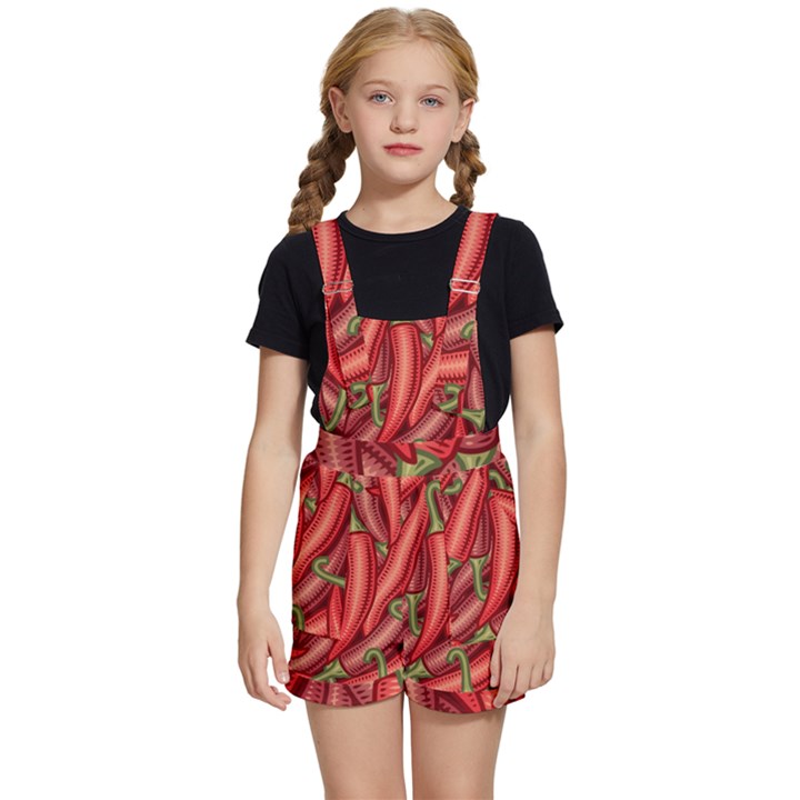 Seamless-chili-pepper-pattern Kids  Short Overalls