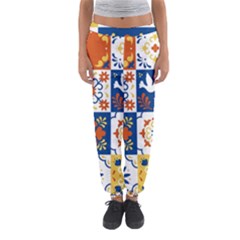 Mexican-talavera-pattern-ceramic-tiles-with-flower-leaves-bird-ornaments-traditional-majolica-style- Women s Jogger Sweatpants by uniart180623