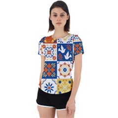 Mexican-talavera-pattern-ceramic-tiles-with-flower-leaves-bird-ornaments-traditional-majolica-style- Back Cut Out Sport Tee by uniart180623