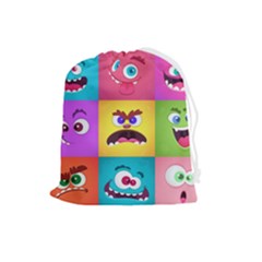 Monsters-emotions-scary-faces-masks-with-mouth-eyes-aliens-monsters-emoticon-set Drawstring Pouch (large) by uniart180623