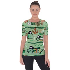 Seamless Pattern Fishes Pirates Cartoon Shoulder Cut Out Short Sleeve Top by uniart180623