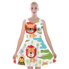 Seamless-pattern-vector-with-animals-cartoon Velvet Skater Dress by uniart180623