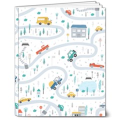 Cute-children-s-seamless-pattern-with-cars-road-park-houses-white-background-illustration-town 8  X 10  Softcover Notebook by uniart180623