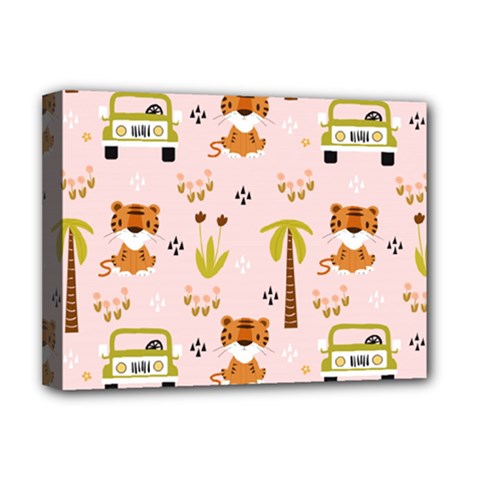 Cute-tiger-car-safari-seamless-pattern Deluxe Canvas 16  X 12  (stretched)  by uniart180623