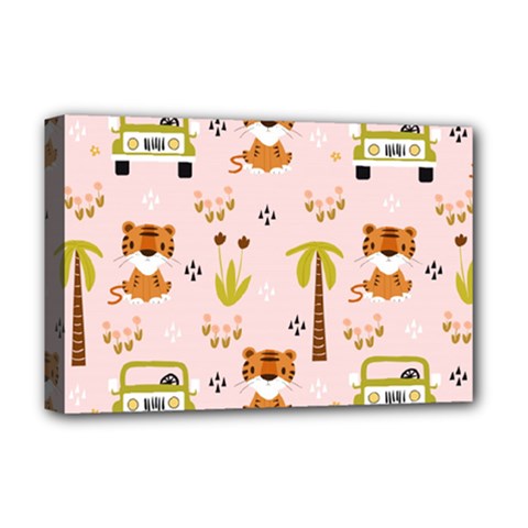 Cute-tiger-car-safari-seamless-pattern Deluxe Canvas 18  X 12  (stretched) by uniart180623