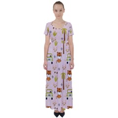 Cute-tiger-car-safari-seamless-pattern High Waist Short Sleeve Maxi Dress by uniart180623