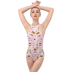 Cute-tiger-car-safari-seamless-pattern Cross Front Low Back Swimsuit by uniart180623