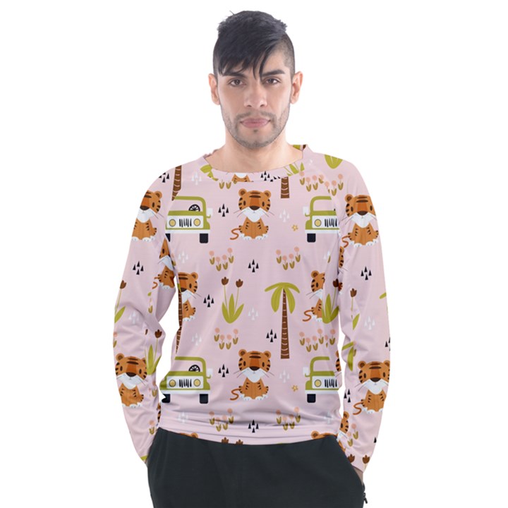 Cute-tiger-car-safari-seamless-pattern Men s Long Sleeve Raglan Tee