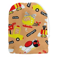 Seamless-pattern-cartoon-with-transportation-vehicles Drawstring Pouch (3xl) by uniart180623