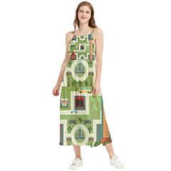 City-seamless-pattern Boho Sleeveless Summer Dress by uniart180623