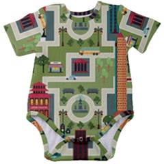 City-seamless-pattern Baby Short Sleeve Bodysuit by uniart180623