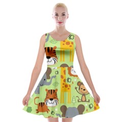 Seamless-pattern-vector-with-animals-wildlife-cartoon Velvet Skater Dress by uniart180623