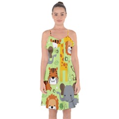 Seamless-pattern-vector-with-animals-wildlife-cartoon Ruffle Detail Chiffon Dress by uniart180623