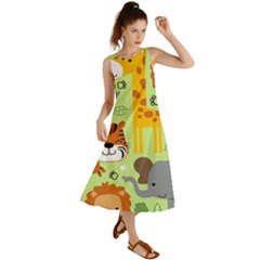 Seamless-pattern-vector-with-animals-wildlife-cartoon Summer Maxi Dress by uniart180623