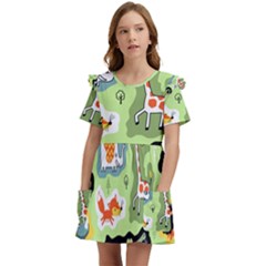 Seamless-pattern-with-wildlife-animals-cartoon Kids  Frilly Sleeves Pocket Dress by uniart180623