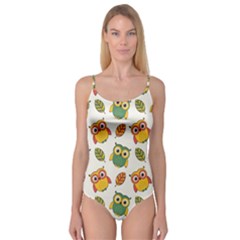 Background-with-owls-leaves-pattern Camisole Leotard  by uniart180623