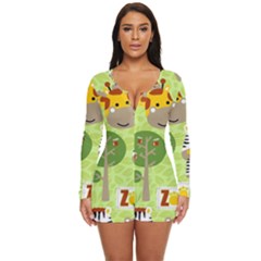 Funny-animals-cartoon Long Sleeve Boyleg Swimsuit by uniart180623