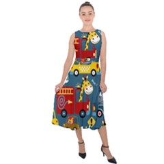 Seamless-pattern-vehicles-cartoon-with-funny-drivers Midi Tie-back Chiffon Dress by uniart180623