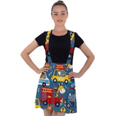 Seamless-pattern-vehicles-cartoon-with-funny-drivers Velvet Suspender Skater Skirt by uniart180623