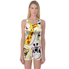 Vector-seamless-pattern-nice-animals-cartoon One Piece Boyleg Swimsuit by uniart180623