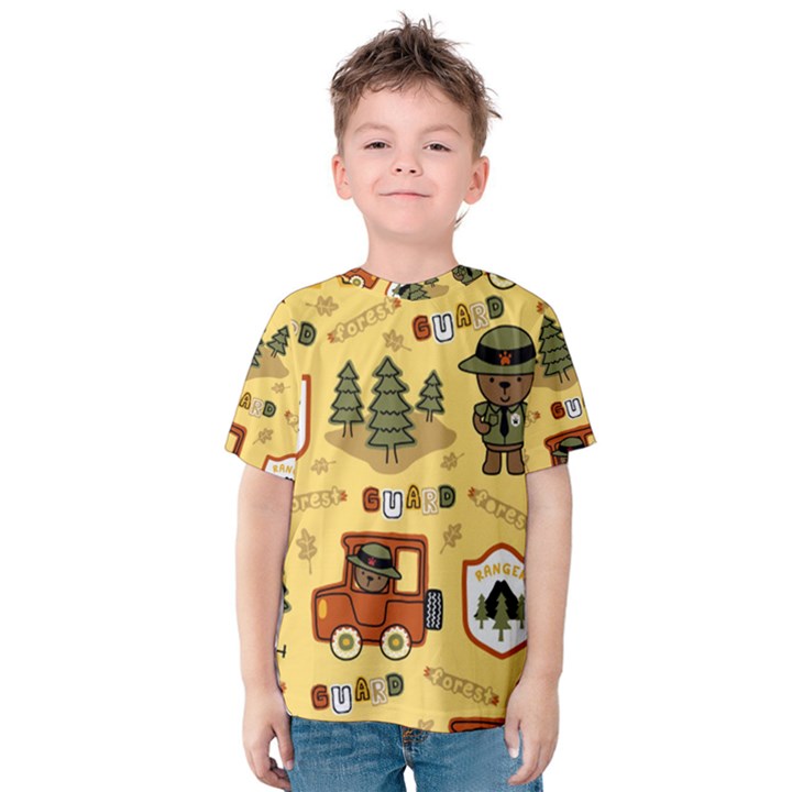 Seamless-pattern-funny-ranger-cartoon Kids  Cotton Tee