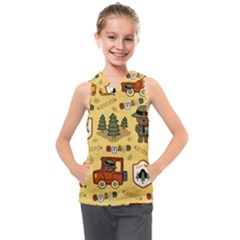 Seamless-pattern-funny-ranger-cartoon Kids  Sleeveless Hoodie by uniart180623