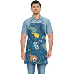 Seamless-pattern-vector-submarine-with-sea-animals-cartoon Kitchen Apron by uniart180623