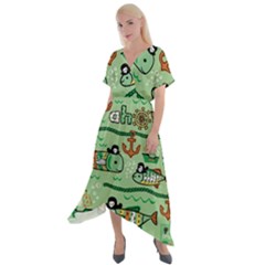 Seamless-pattern-fishes-pirates-cartoon Cross Front Sharkbite Hem Maxi Dress by uniart180623