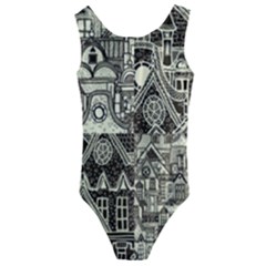 Four-hand-drawn-city-patterns Kids  Cut-out Back One Piece Swimsuit by uniart180623